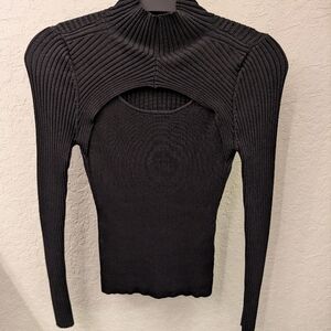 White House Black Market Black Ribbed Knit longsleeve Cut-Out Detail